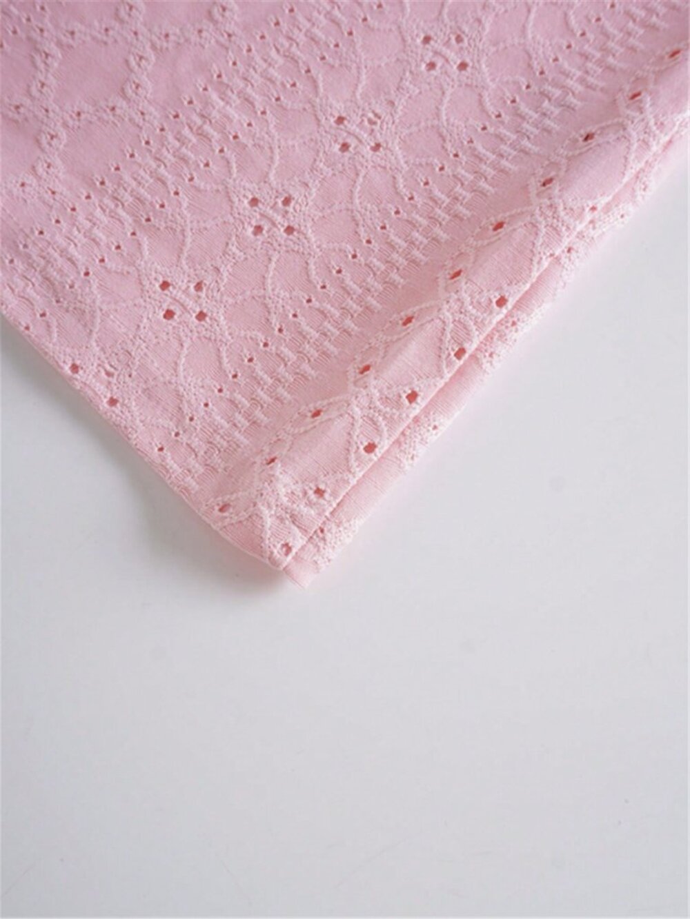 Pink Casual Women's Embroidered Square Neck Ruched Front Short Sleeve T-Shirt - Picture 7 of 9